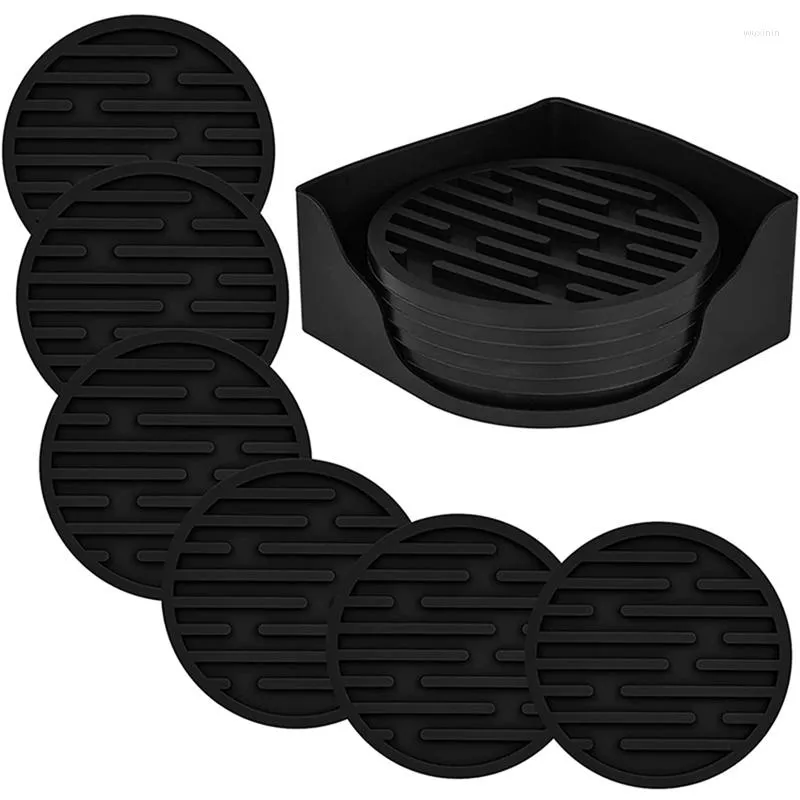Table Mats 6 Pack Black Silicone Coasters Non-Slip Non-Stick Heat Resistant Beverage Coffee Wine Bottle