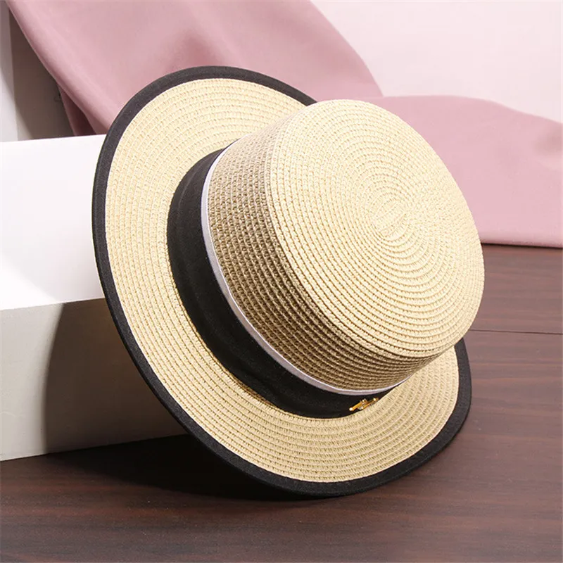 Women Beach Hat Summer Flat Top Caps Straw Shade Hats Girl Sun Protection Cap Woman Sunhat Sunhats 2023