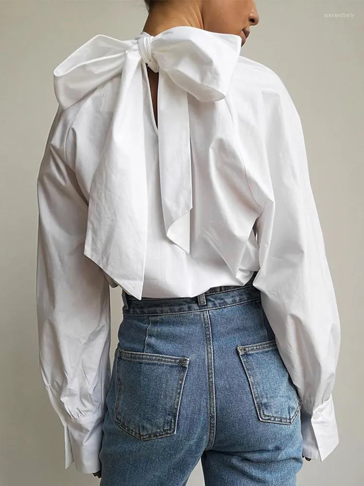 Bluzki damskie Big Bowknot Women's Bluzka stand-up kołnierz plisowane biuro panie żeńska 2023 wiosna letnie biały top