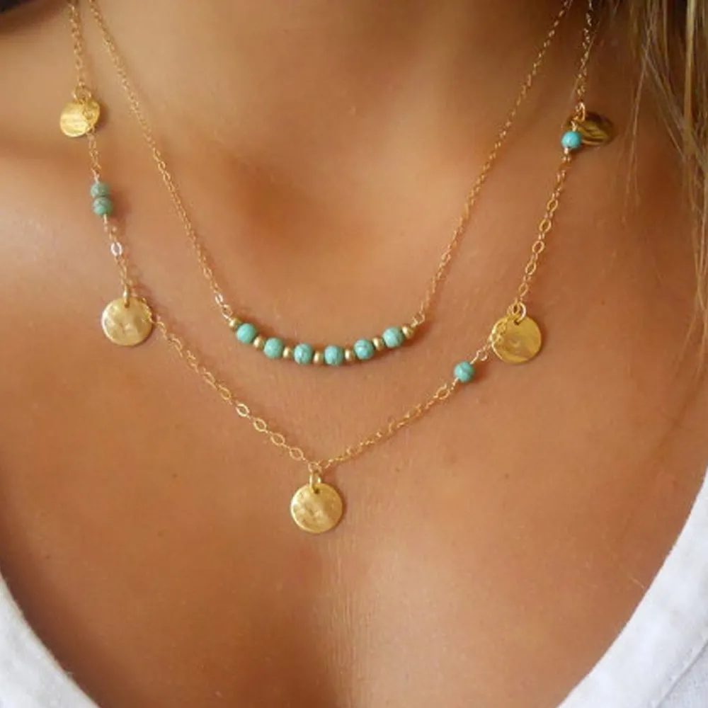 designer de luxe multi-couche disque pendentif turquoise pendentif collier transfrontalier best-seller dames collier pendentif fait main collier pendentif pour les filles 01