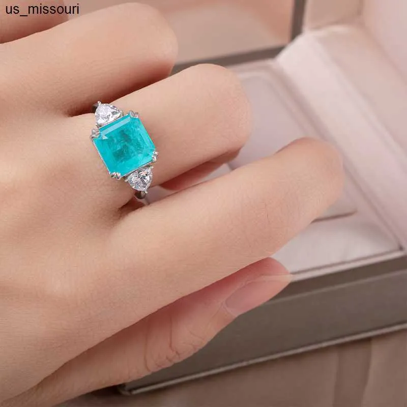 Cellacity 100 925 Sterling Silber Ring Paraiba Turmalin Edelstein für Damen High Carbon Diamant Hochzeit_voghion.com