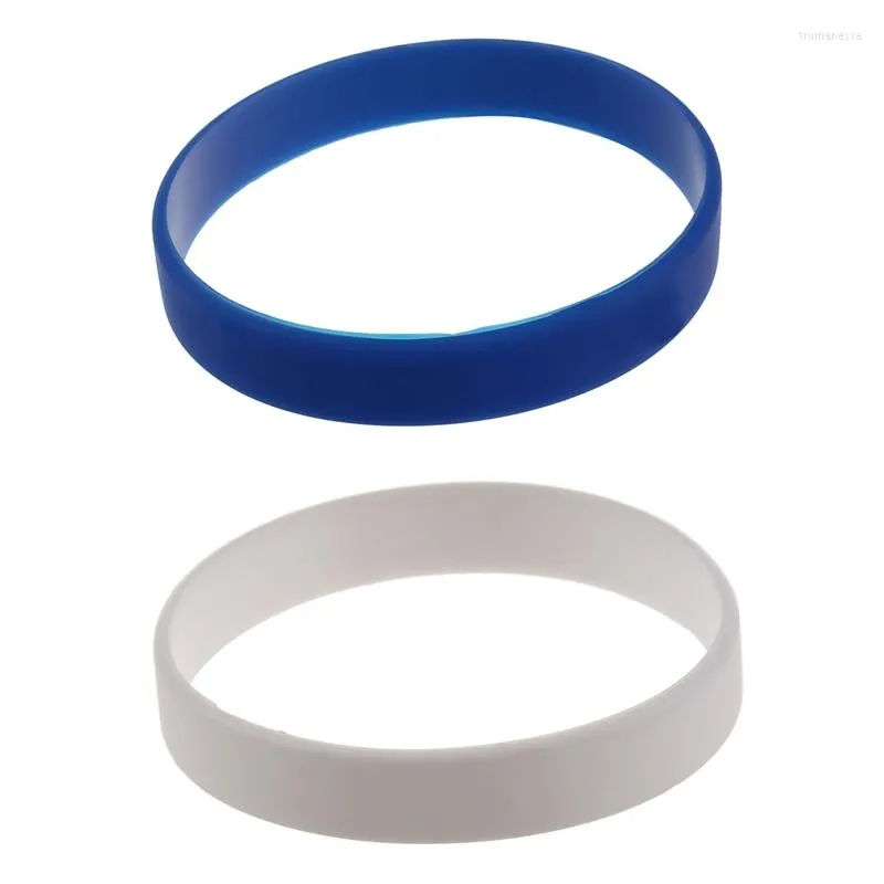Bangle 2Pcs Fashion Silicone Rubber Elasticity Wristband Wrist Band - White & Dark Blue