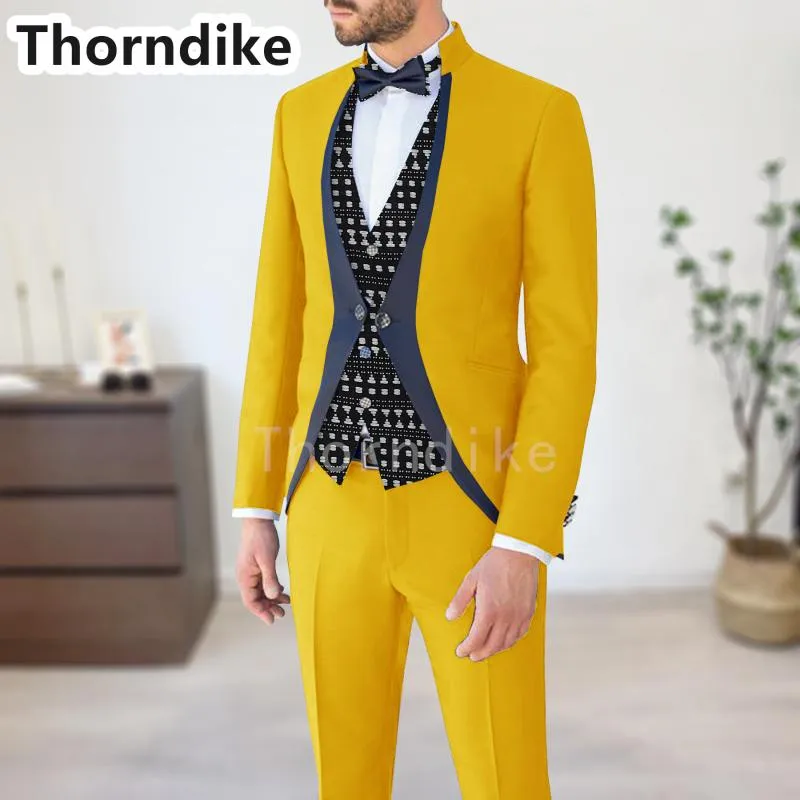 Mäns kostymer blazrar thorndike stativ krage kostym homme 2023 gul klänning smoking för bröllop dagligen arbete bär formell terno masculino 3 pi