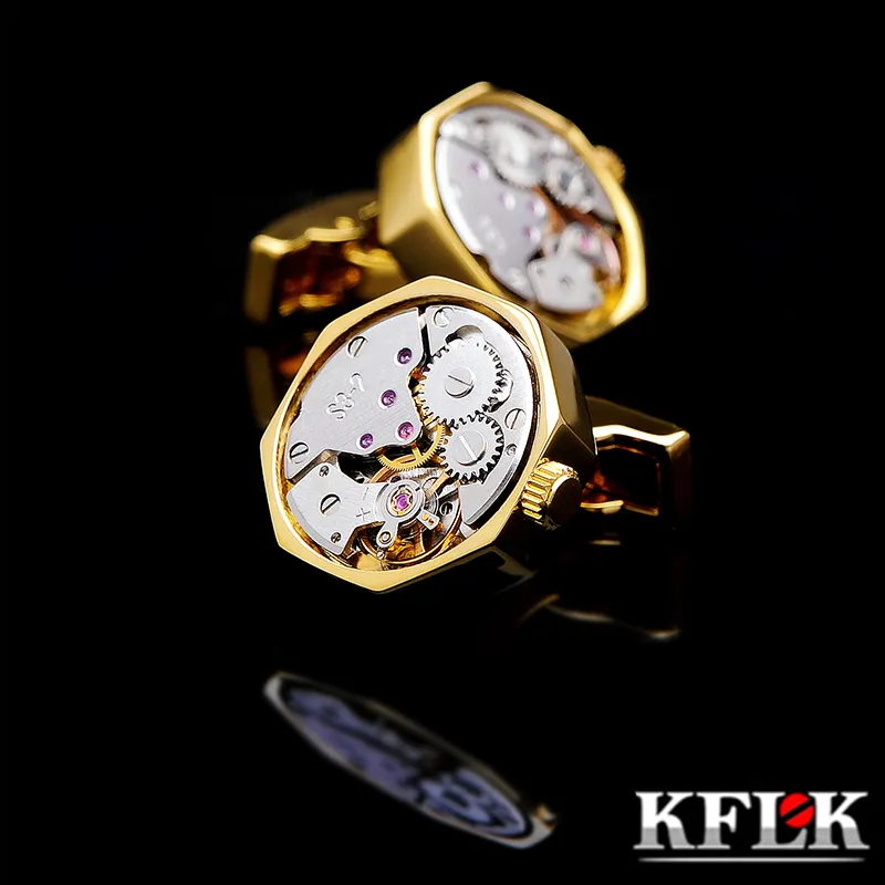 KFLK-Schmuck-Hemd-Manschettenknopf für Herren, Marken-Manschettenknopf, goldfarbener Uhrwerk-Manschettenknopf, hochwertige Abotoadura-Gäste