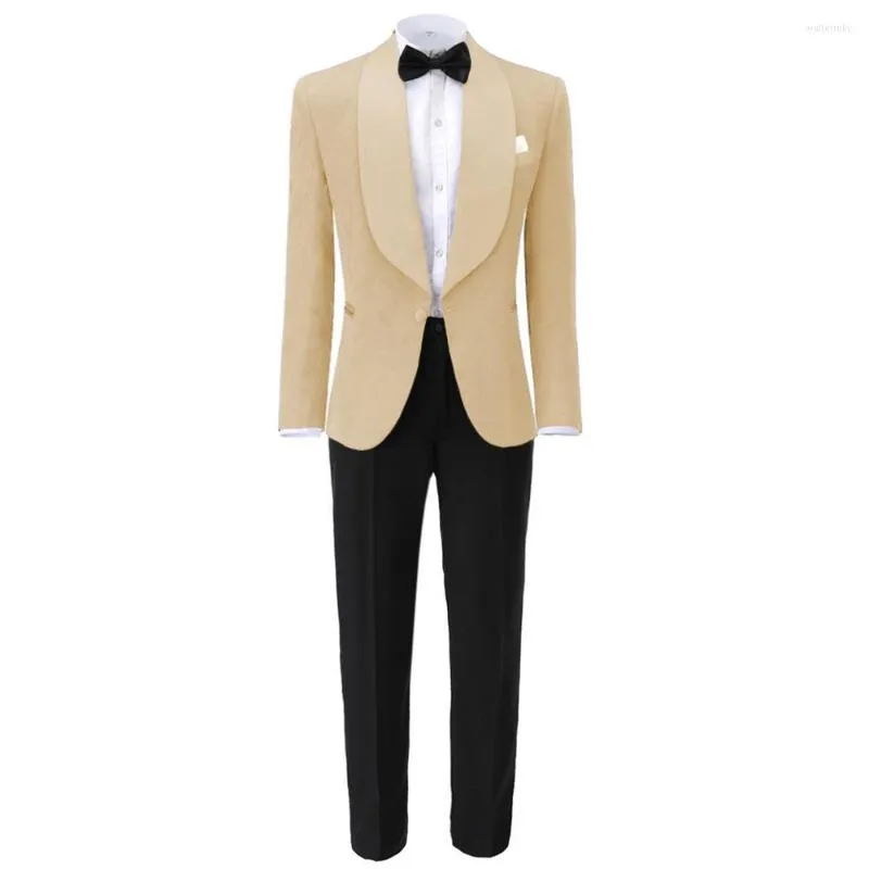 Costumes pour hommes de haute qualité hommes châle revers homme motif Champagne marié Tuxedos mariage Groomsman 2 pièces (veste pantalon) E396