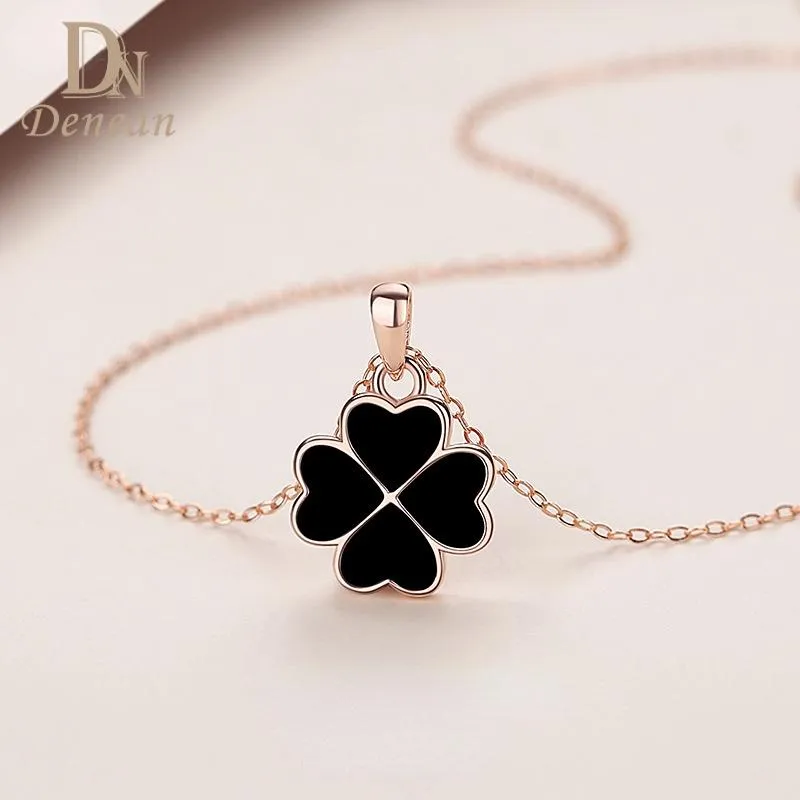 Necklaces Denean 100% Sterling Silver 925 Double Sided Clover Necklace Heart Temperature Sensing Discoloration Pendants for Women Jewerly