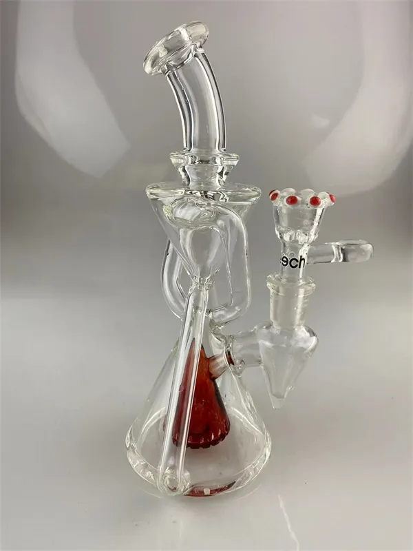 Clear and America Red Recycler Glass Hockah Dab Rig 흡연 세트 파이프 14mm 공동 공동 공장 직접 가격 양보