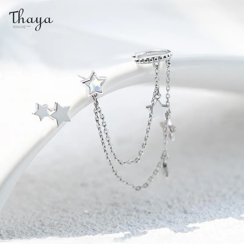 Stud Thaya Silver Color Star Dangle Earring för kvinnor med kedja Ljuslila Krypor örhängen av hög kvalitet eleganta fina smycken