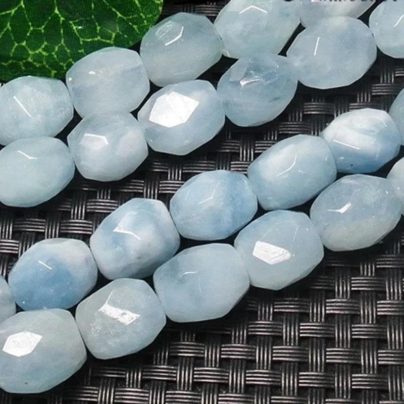 Crystal Natural Blue Aquamarines Freeform Facetterade pärlor för smycken som tillverkar 15 "Strand DIY Accessorries Pärlor för armbandhalsbandsgåva