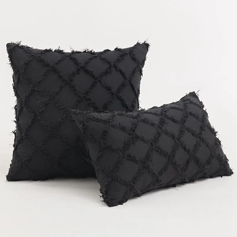 Pillow /Decorative Inyahome Black Boho Lumbar Decorative Throw Cover For Bed Bedroom Neutral Accent Tufted Woven Case