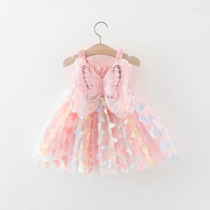 Meisje jurken peuter kinderen prinses jurk zomer geboren baby Koreaanse schattige mouwloze kleding tule kant met vlindervleugels 9m-2t