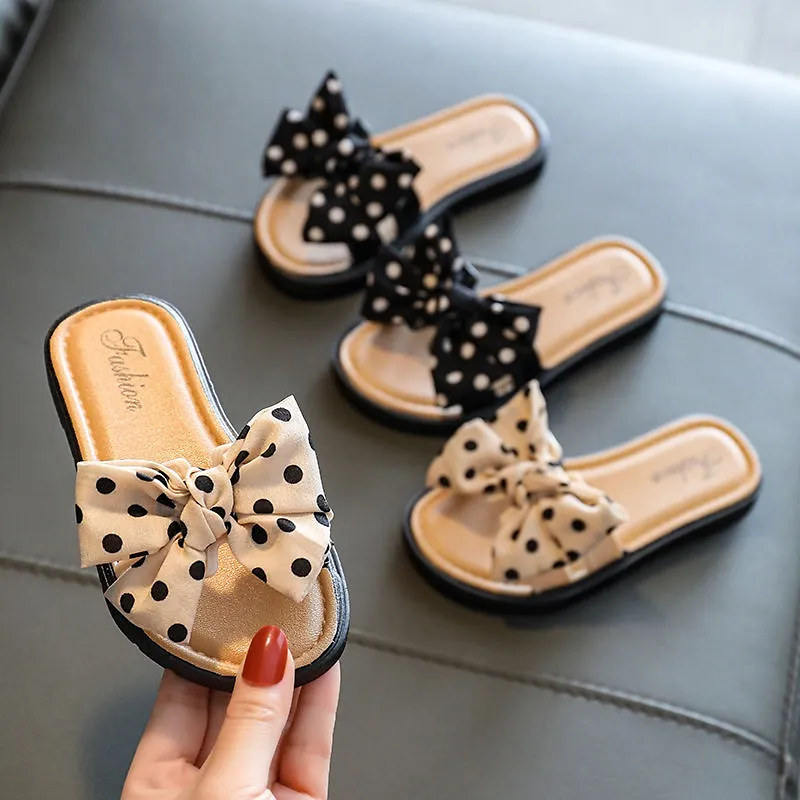 Slipper Baby Kinder Mädchen Sommer Strand Hausschuhe Kleinkinder Punkte Schleife Offene Zehen Rutsche Hausschuhe Rutschfeste Kreuz Hausschuhe mit Schleife für Kinder 230522