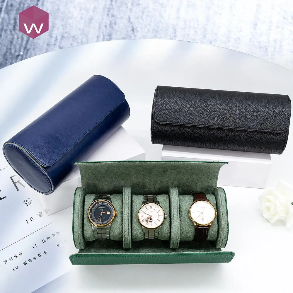 Mens Watch Case Seyahat Roll Taşınabilir 3 İzleme Ekran Depolama