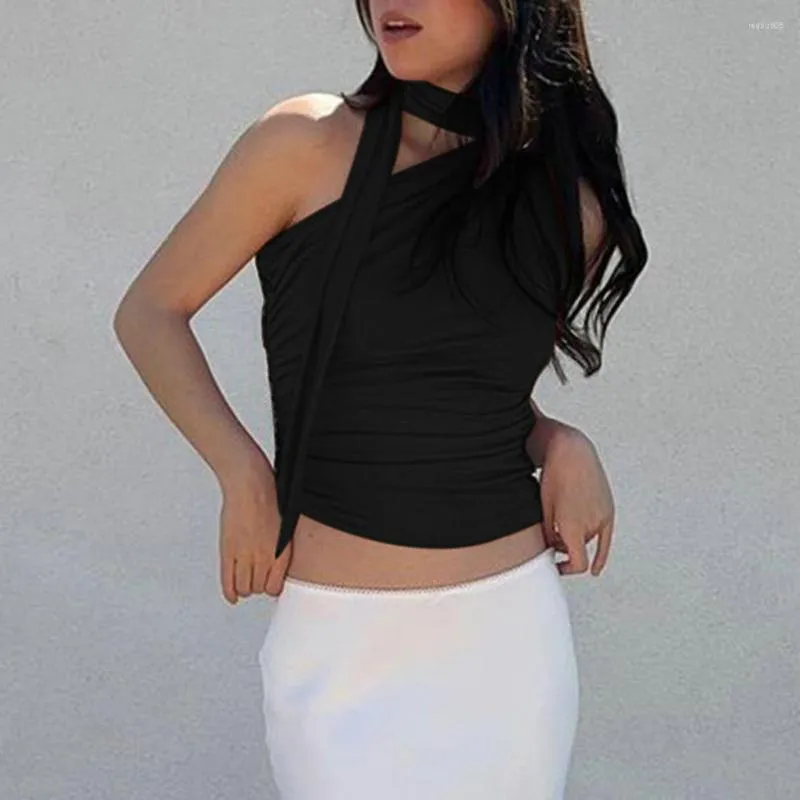Blusas De Mujer Vintage Mujer Asimetrica Un Hombro Camiseta Sin Mangas Sexy Cinta Slash Cuello Sin Mangas Color Solido Slim Fit Crop Chaleco De 12 39 DHgate