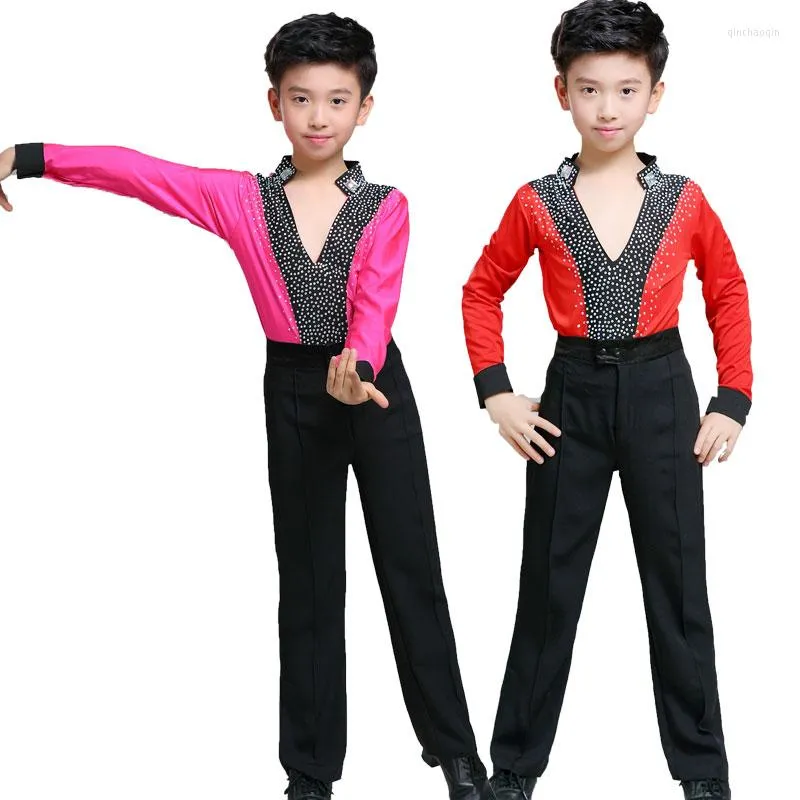 Gym Kleding Latin Dancing Tango Mens Kids Morden shirt kan kantelen met lange mouwen dansoverhemden voor jongens dragen Ballroom ragazzo kostuums kinderen