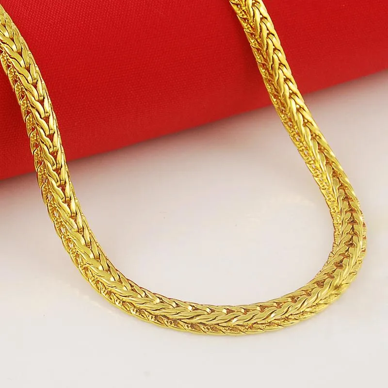 Necklaces wholesale 24k gold GP 5mm men's chain Necklace 60cm.Fashion Pure gold color women men Jewelry Chain
