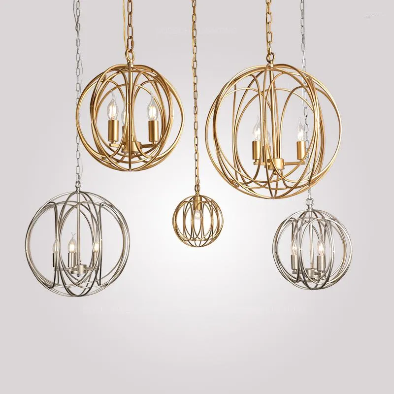 Lampadari Globe Cage Lampade a sospensione rotonde in metallo Sfera Golden Hanging Lustre Loft Lampada da cucina nordica Luce moderna europea