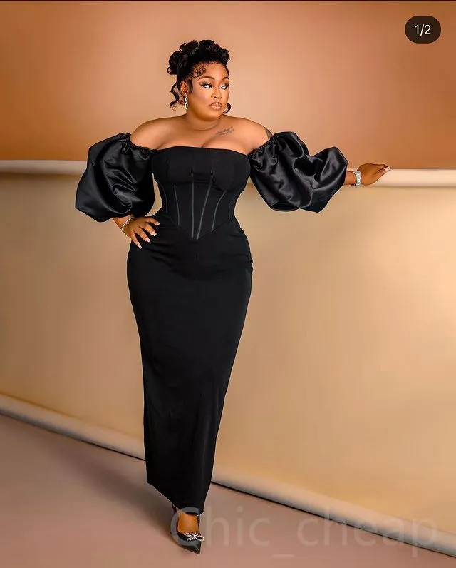 2023 AMVCA Aso Ebi Black Sheath Prom Dress Simple Satin Evening Formal  Party Second Reception Birthday Engagement Gowns Dress Robe De Soiree ZJ303