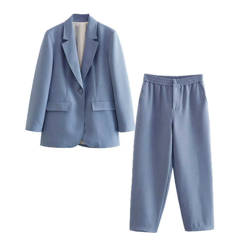 Kadınlar Suits Blazers Yeni Pantolon Seti 2023 Bahar Moda Basit Ofis Ceket Seti Elastik Bel Eşsiz Günlük Kadın Seti P230522