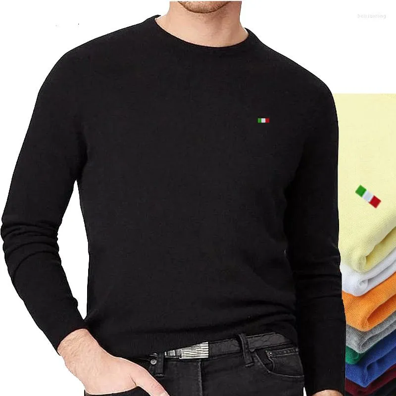 Maglioni da uomo Primavera Cotone di alta qualità da uomo O-Collo Maglione pullover lavorato a maglia Manica lunga Bandiera casual Logo Tessuto Top 8507