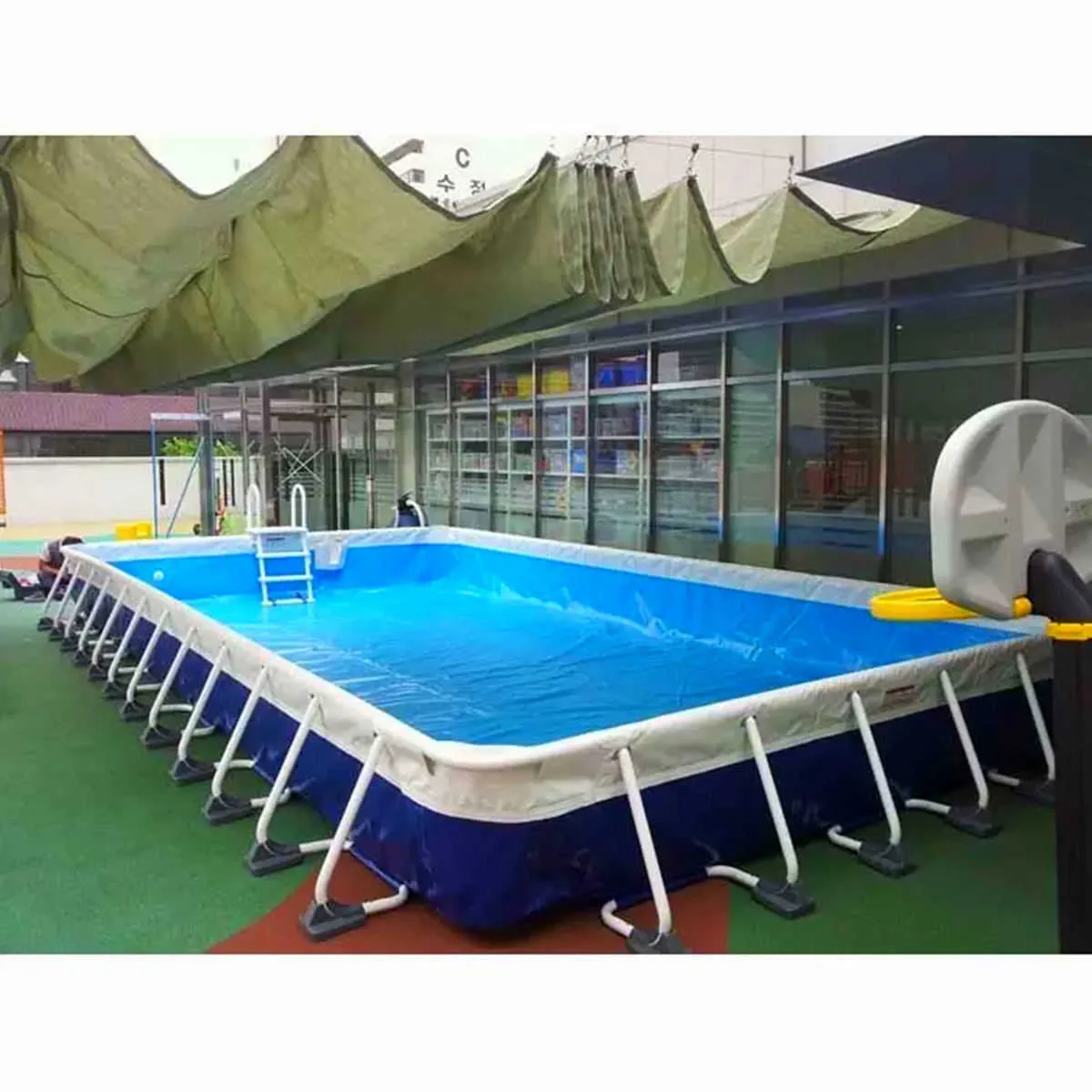 Piscina inflable grande sobre el suelo, piscina inflable, parque acuático de atracciones, piscina portátil con marco, tamaño OEM