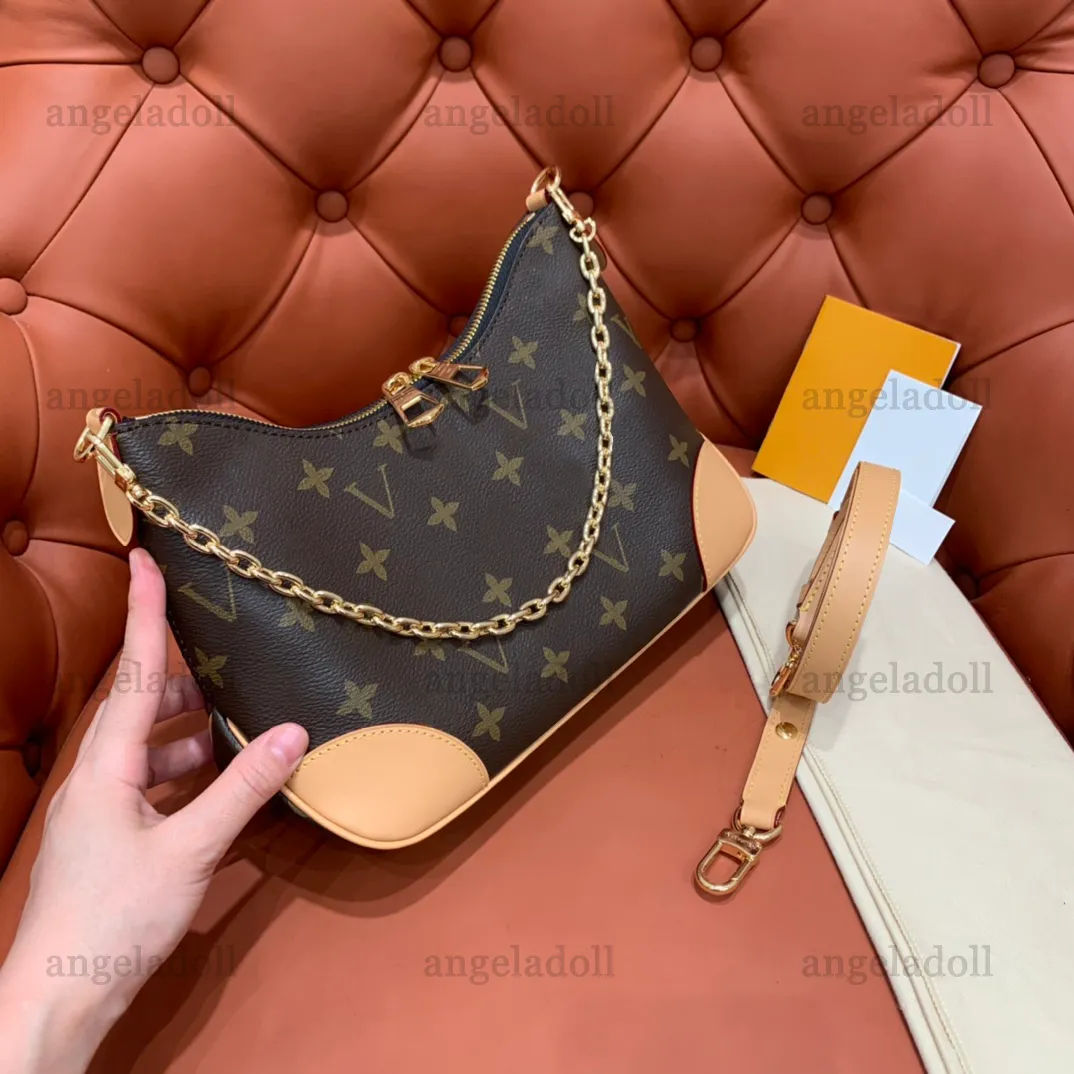 10A Spiegelqualität Designer Kleine Boulogne-Kette Tasche Hobo Damen Braun Beschichtete Leinwand Pochette Geldbörse Luxus Rindslederbesatz Handtasche Umhängetasche Schultergurt Boxtasche