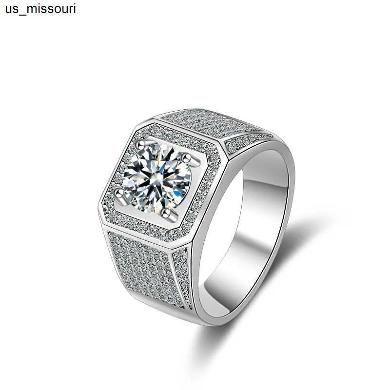 Band Rings Real Moissanite For Men Sterling Silver 2 Round Brilliant Diamonds Engagement Ring Male Wedding Jewelry_voghion.com