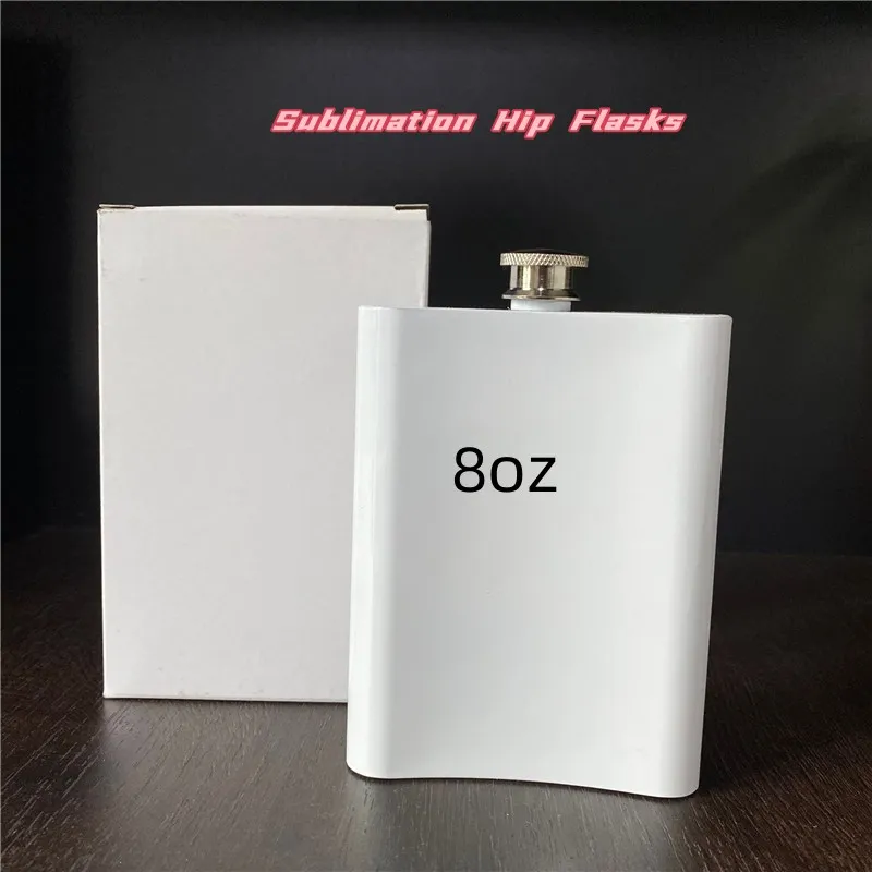 8oz Sublimation Hip Flasks Stainless Steel Flat Wine Jug Outdoor Travel Whiskey Flask Pot Heat Sublimate Coated White Wine Pot 240ml