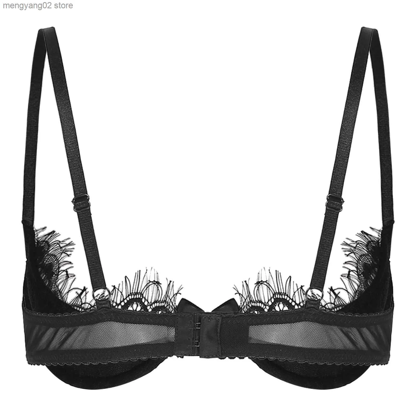 Bras Womens See Through Lace 1/4 Cups Shelf Bra Eyelash Push Up Underwire  Bralette Unlined Balconette Brassiere Underwear T230522 From Mengyang02,  $7.38