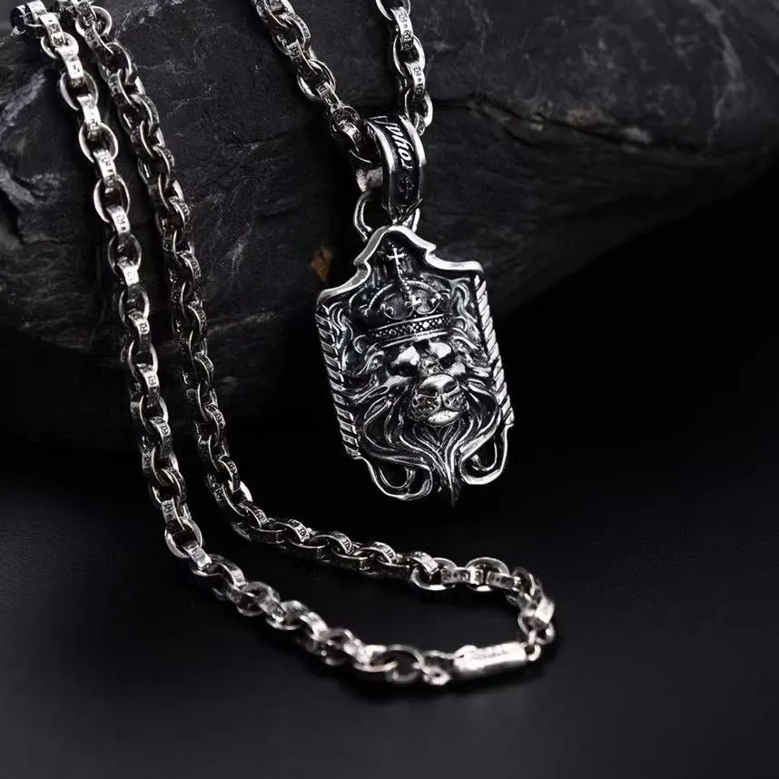 Necklaces 925 silver personality trend lion head necklace domineering hip hop creative retro men and women couple silver necklace gift