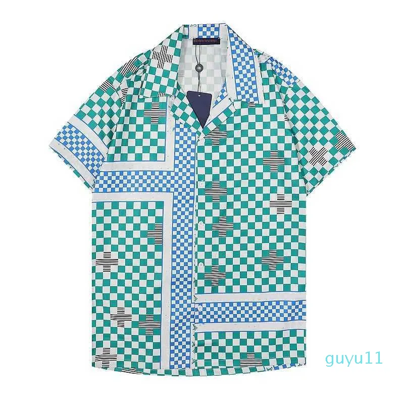 Herren Casual Vintage Karierte Hemden Kurzarm Sommer Hawaiian Bowling Shirt Skinny