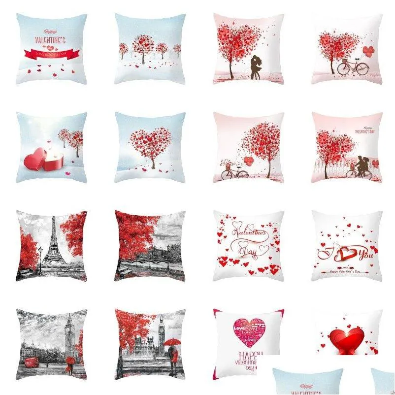 Pillow Case Happy Valentine Pillowcase Peach Skin Day Er Heart Shaped Lover Sofa Throw Drop Delivery Home Garden Textiles Bedding Sup Dhw3V