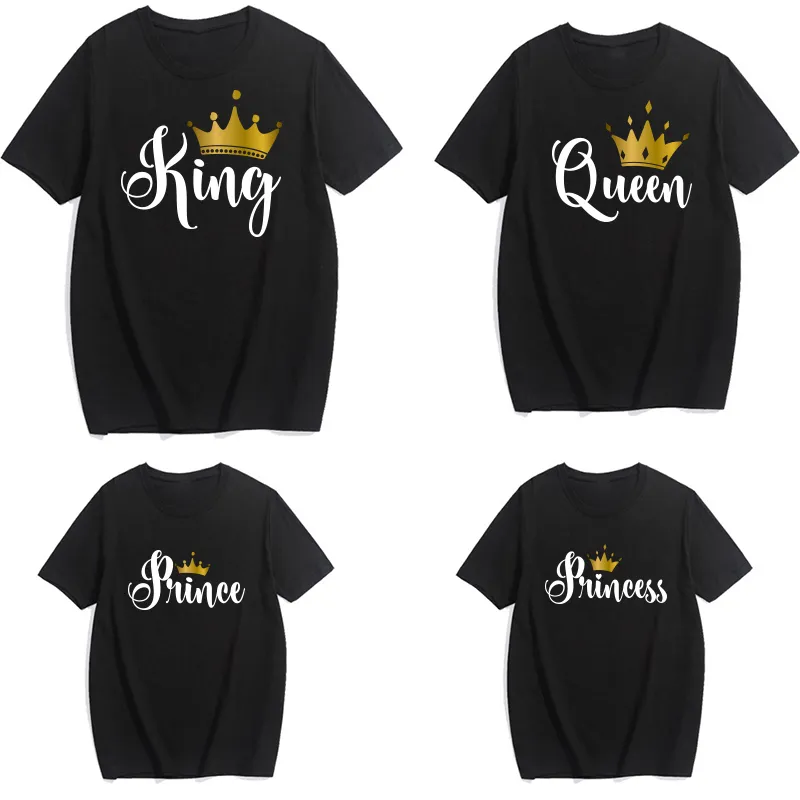 Family Matching Outfits Funny King Queen Prince Princess Family Matching Clothes Casual Father Son Mother and Daughter Shirts Gold Crown print tops 230522