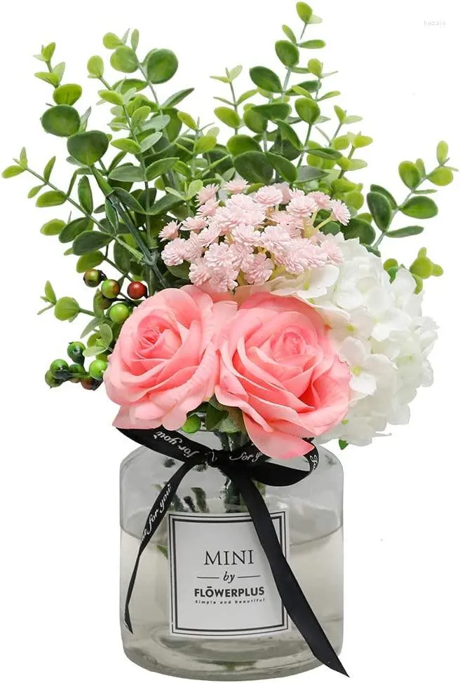 Fiori decorativi Rose di seta artificiale Babys Breath Flower Foglie di eucalipto Bacche Composizioni Bouquet da sposa (Rosa senza vaso)