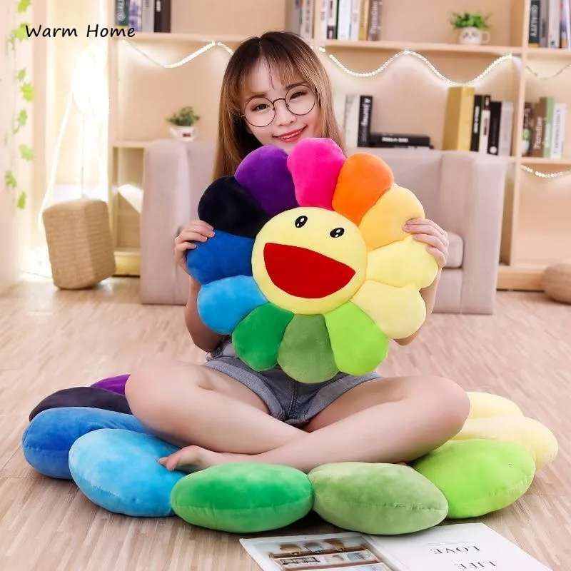 Cushion Decorative Pillow Sunflower Plush Soft Office Chair Cushion Fluffy Sofa Throw Pillows Lovely Stuffed Doll for Girls Toy Cozy Floor Play Mat 230522