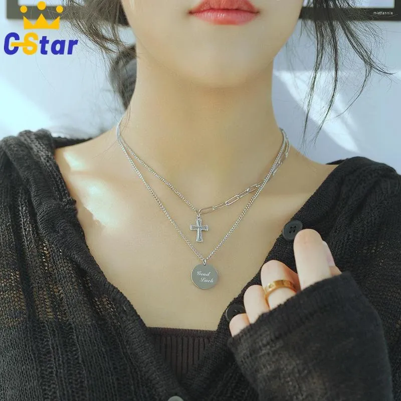 Kedjor GossipStar Cross Pendant Multilayer Neck Chain Sexig halsband för kvinnor Män Rostfritt stål Fashion Religion Jewelry
