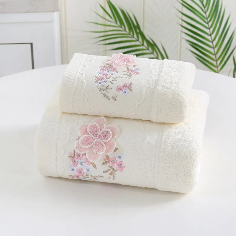Luxury Bath Towel Gift Set 3pcs Bath Towels for Adults Cotton Large 70*140 Lace Embroidered Terry Towels 35*75cm Face Towels