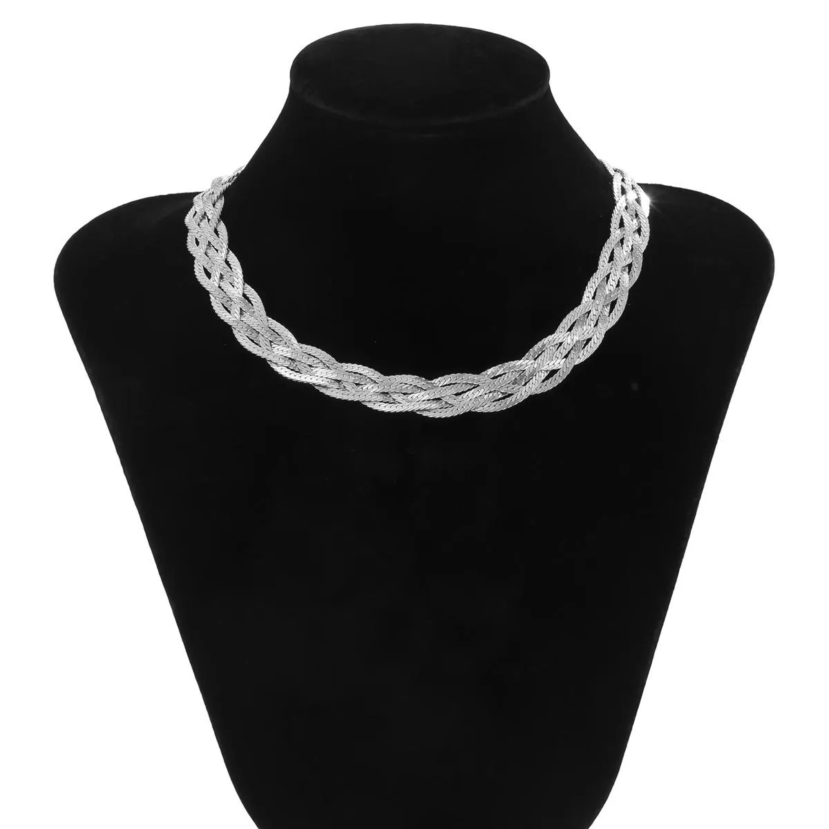 Necklaces Twisted Women's Neck Chains Silver Gold Color Layered Chokers Necklaces Vintage Fashion Simple Weaved Flat Link Collares Jewelry