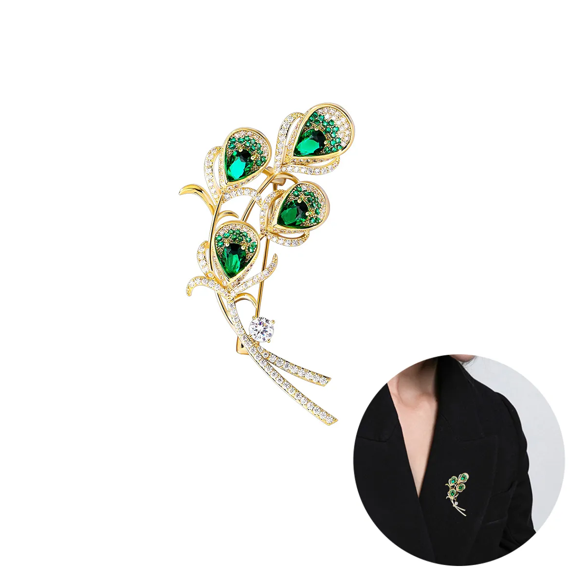 Mode broach smycken kvinnlig elegant calla lily växt glänsande kubik zirkon brosch stift vintage bankett födelsedagsklänning tillbehör