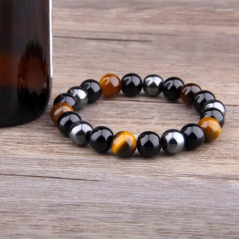 Brin 8mm Agate Noire Lave Oeil De Tigre Hématite Pierre Naturelle Perle Ronde Bracelets Pour Femmes Hommes Mode Partie Bijoux Accessoires