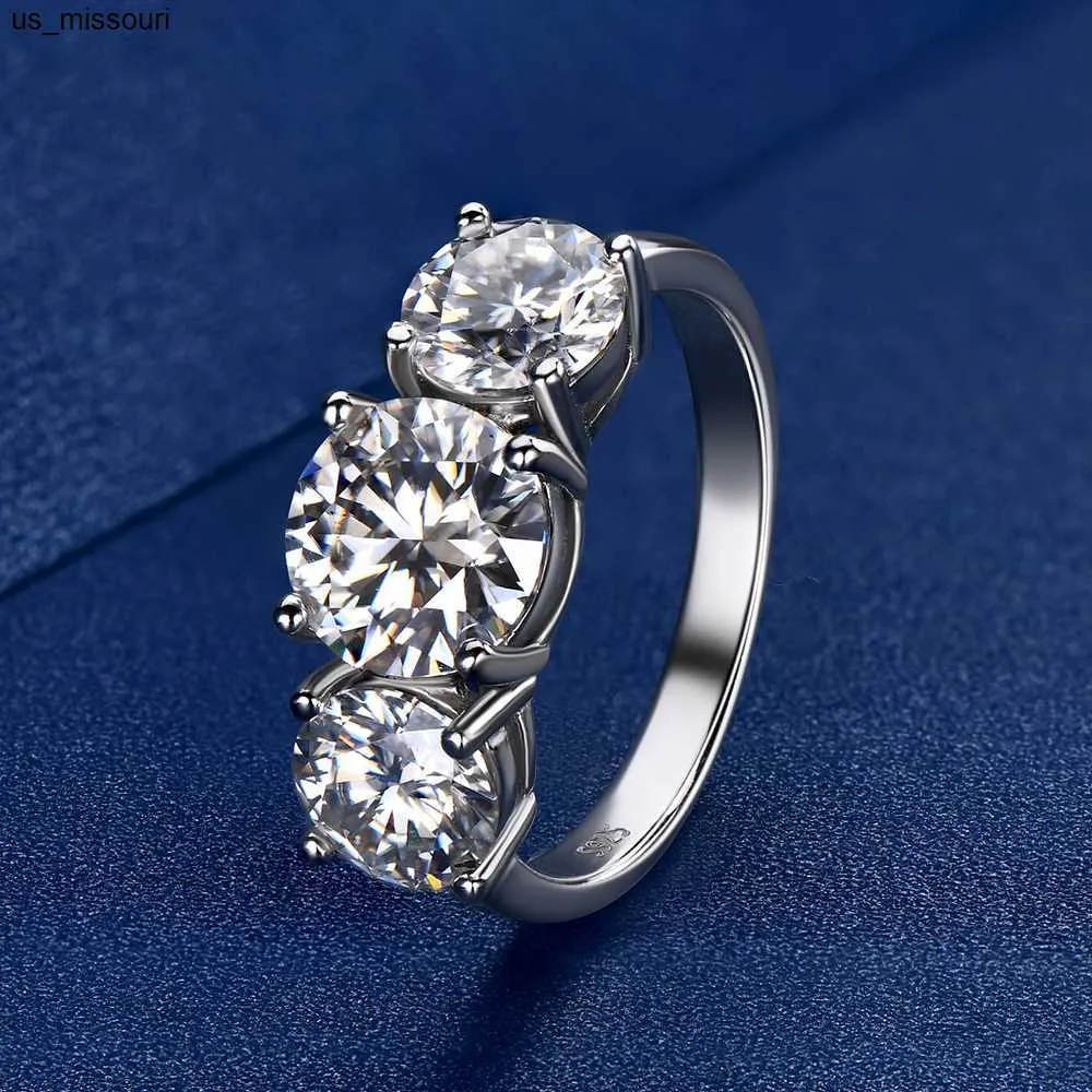 4ct Moissanite Engagement Ring 3 Stone Wedding Band Sterling Silver_voghion.com
