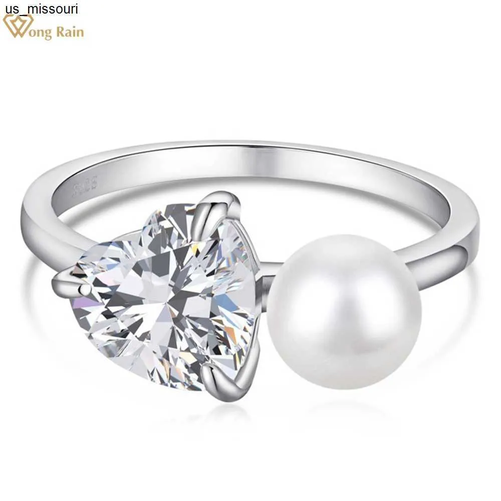 Band Rings Wong Rain 925 Sterling Silver Heart Cut 88 MM High Carbon Diamond Pearl Gemstone Fashion Ring for Women Fine Jewelry Wholesale J230522