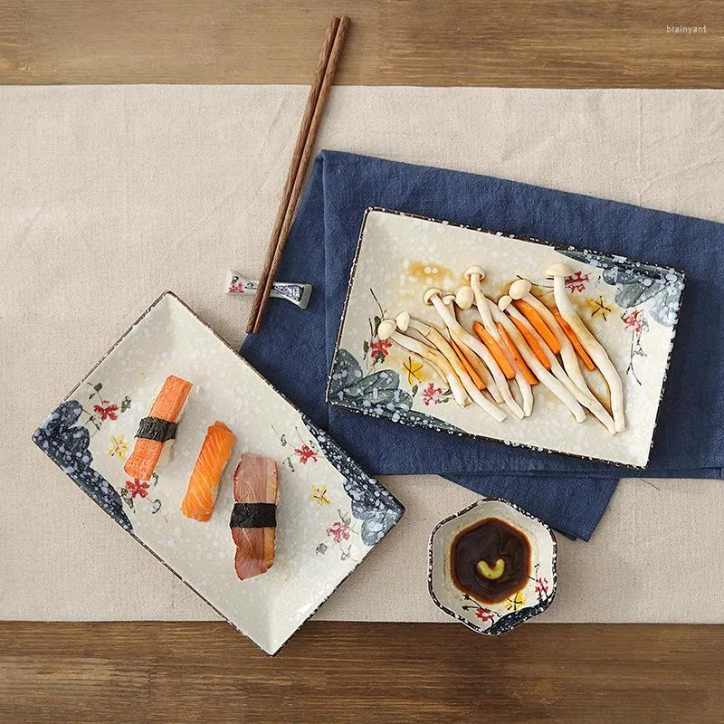 Plates LingAo Japanese Hand-painted Glaze Under The Sushi Ceramic Plate For Dessert Fruit Rectangular El Porcelain Table