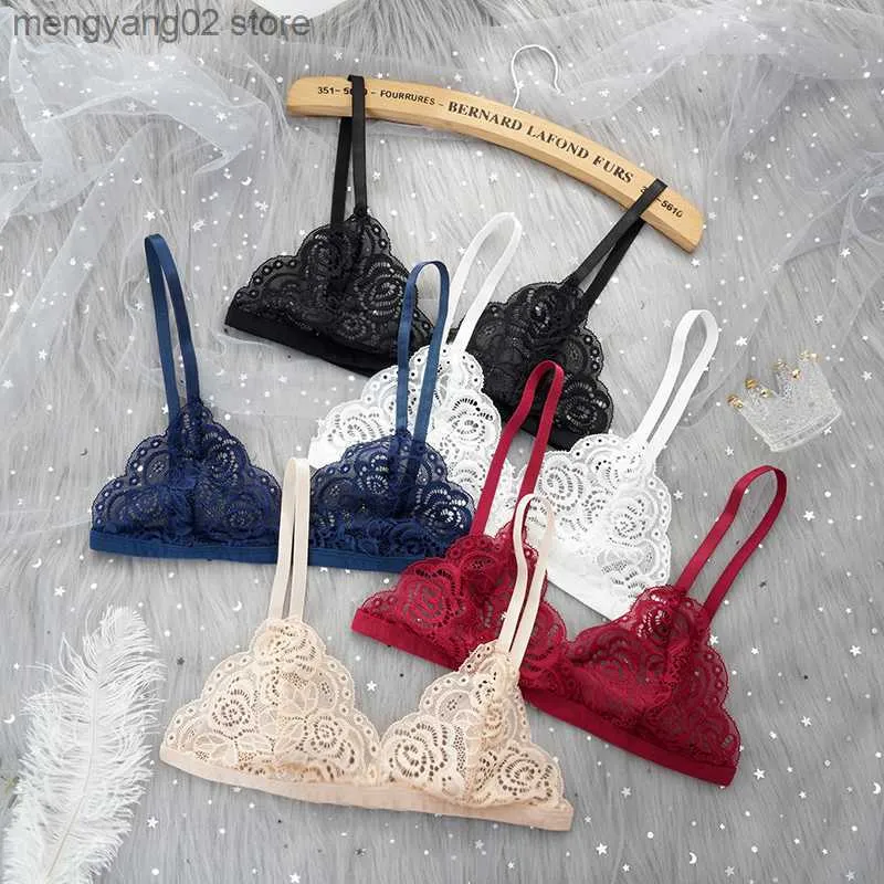 Ladies Ultra Thin Sexy Lace French Triangle Bra Cute Girls Cup Underwear  Padded Small Breast Bralette