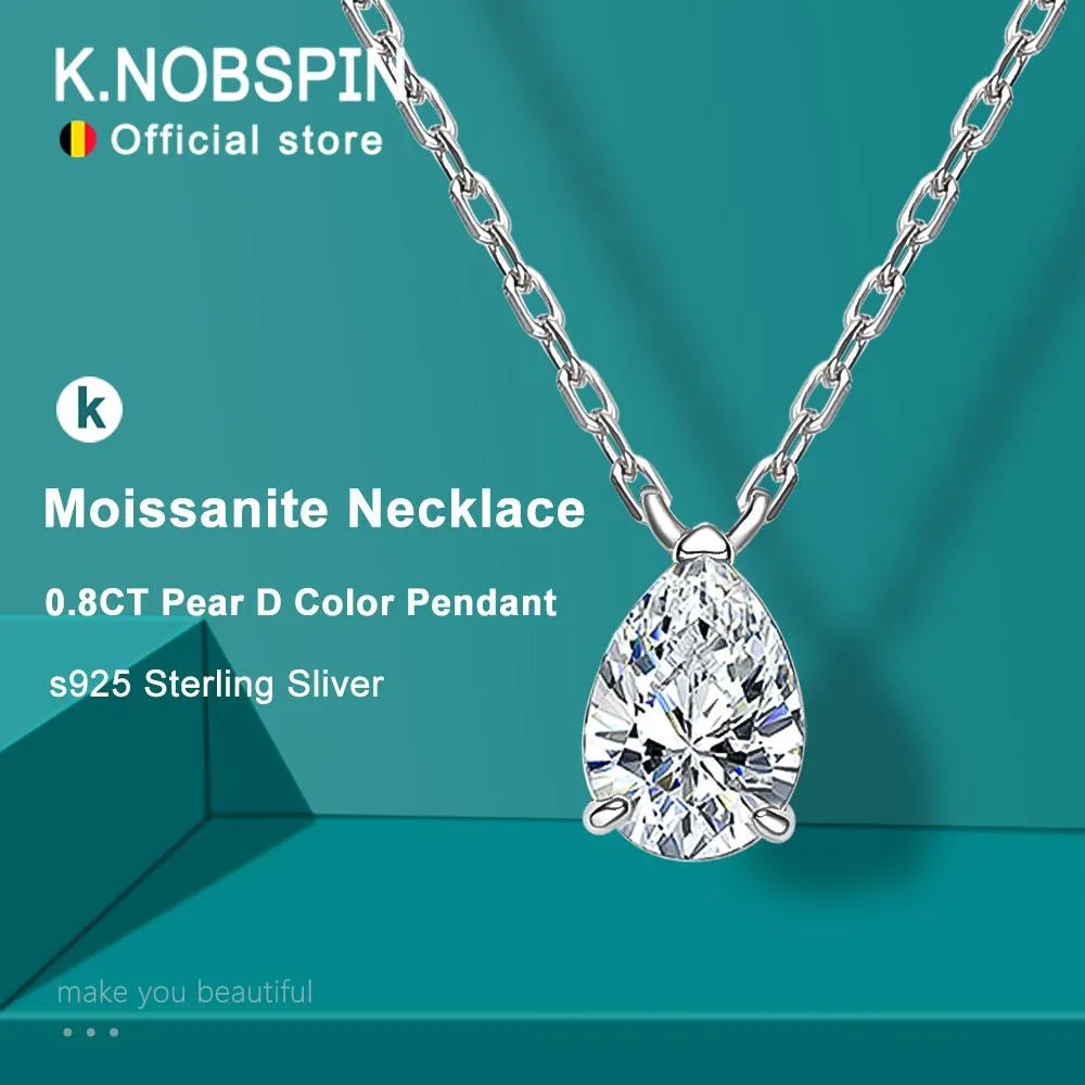 Necklaces KNOBSPIN 0.8ct Pear Moissanite Necklace for Woman Wedding Jewely with Certificate 925 Sterling Sliver Plated White Gold Necklace