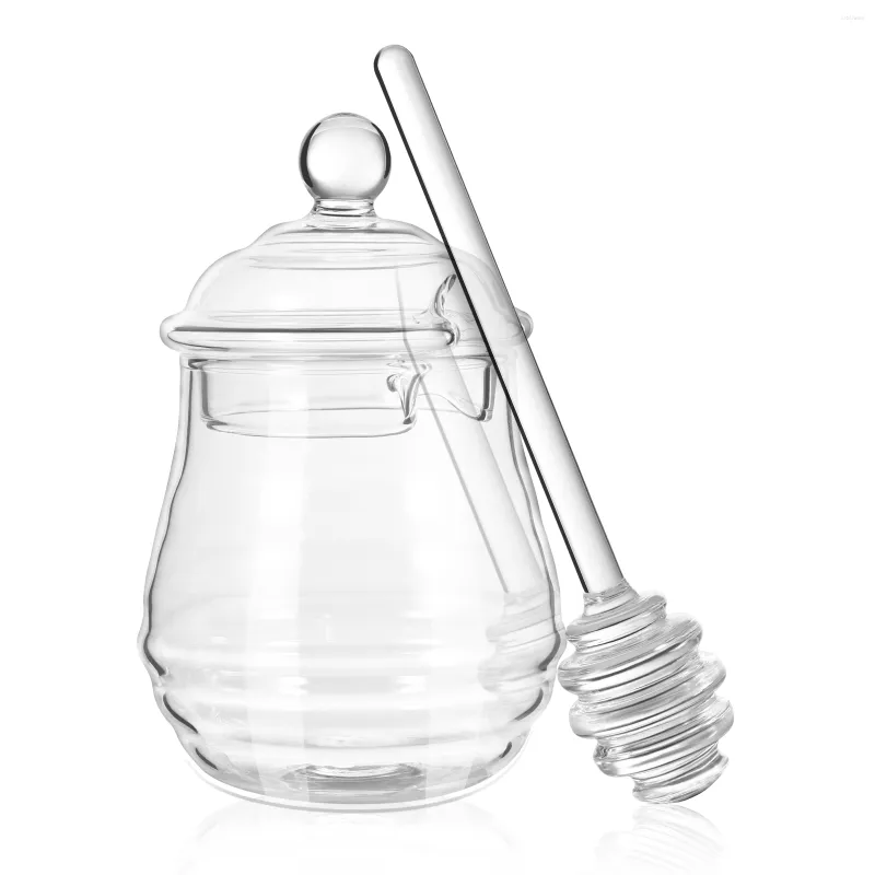 Ensembles de vaisselle couvercle de récipient transparent pot de miel ensemble de louche Pot de confiture verre de stockage d'abeille