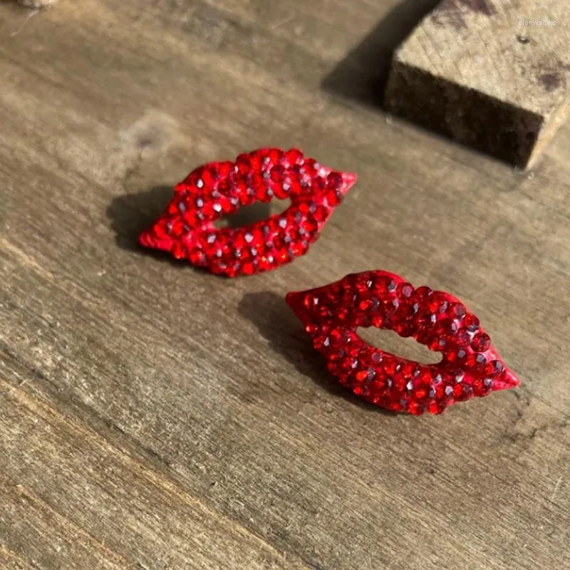Stud Earrings Rhinestone Pave Lip For Women Girls Valentine's Day Earring Red Kisses Jewelry Lipstick Kit Piercing Studs