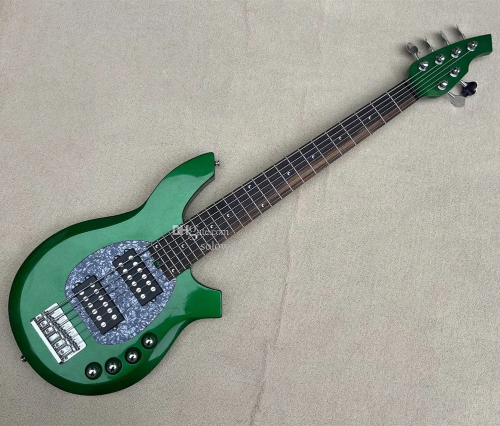 Factory 6 Strings 24 Frets Green Electric Bass Guitar с активной цепью, Moon Inlay может быть настроена