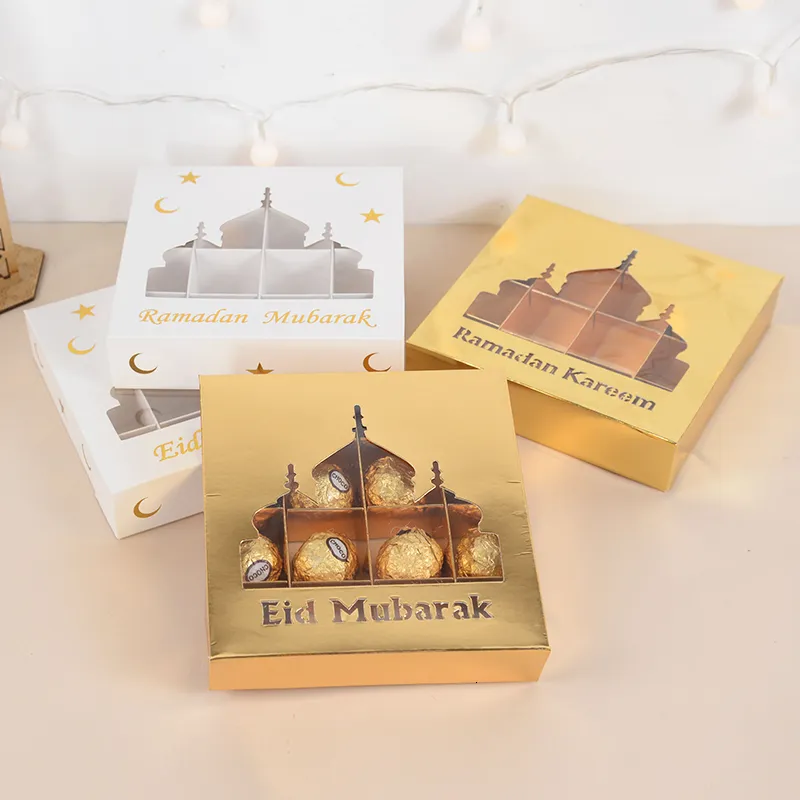 Present Wrap 12st Eid Mubarak Present Box Chocolate Candy Packaging Box Ramadan Kareem Favors Box For Home Islamic Decor Muslim Party Supplies 230522