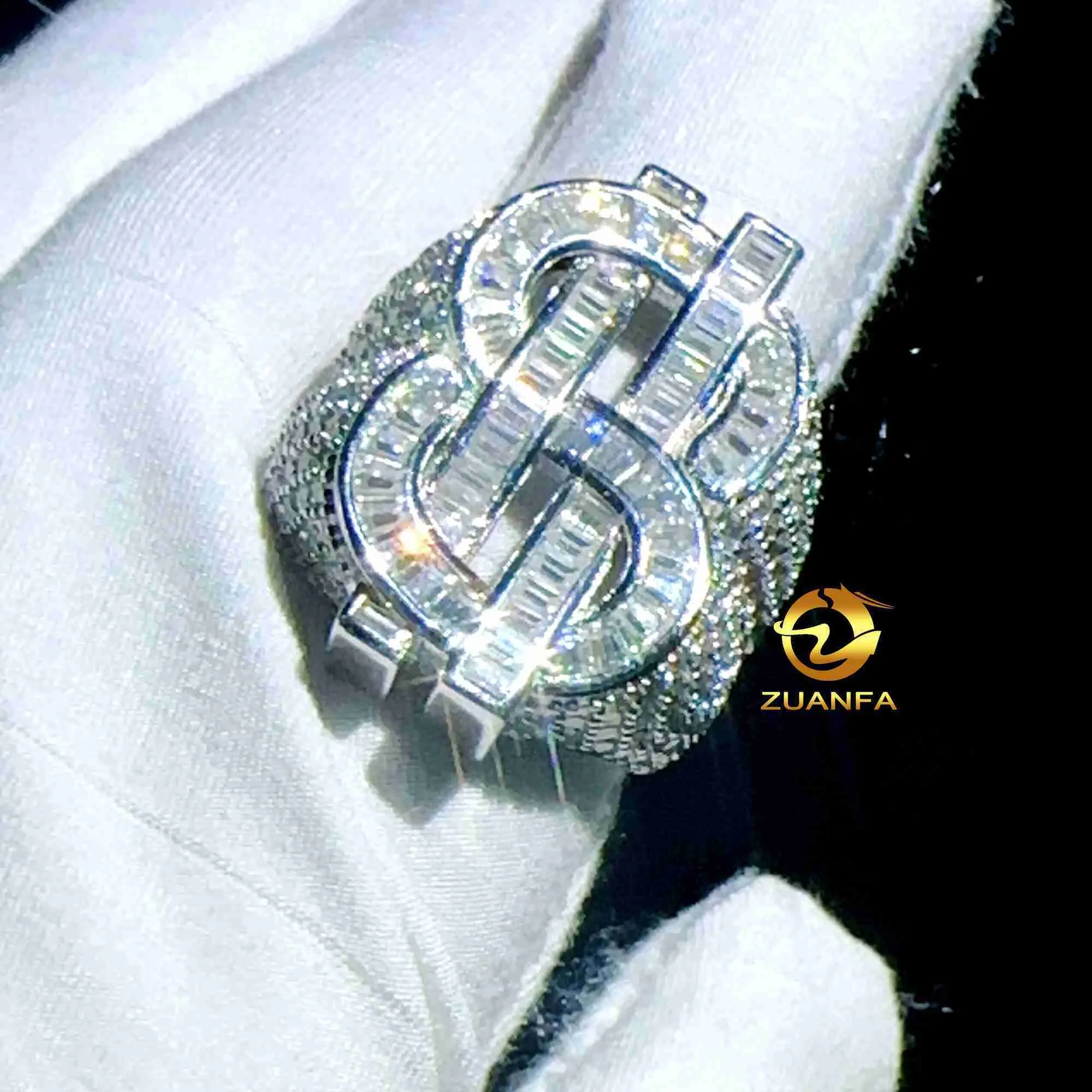 Hotsale Iced Out Men Hip Hop Jewelry VVS Baguettes Diamond Dollar Ring Moissanite S925 Rings